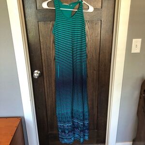 Athleta Women Sz. XS Blue & teal Ombre Stripe maxi Length razor back Tank Dress